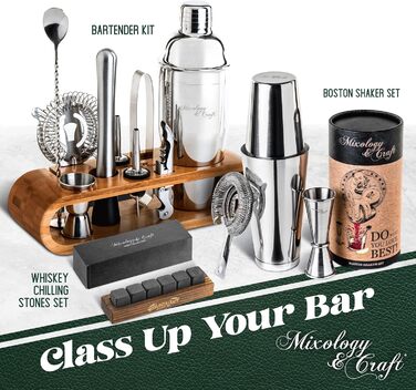 Набір для приготування коктейлів Mixology & Craft Cocktail Set: шейкер, барний аксесуар, сріблястий