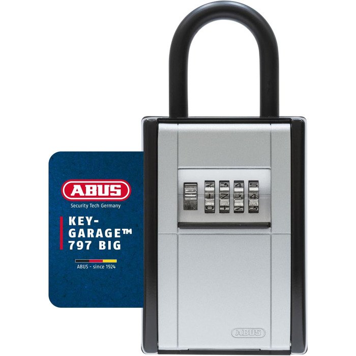 ABUS KeyGarage 797 LED - ключова скринька з замком для кріплення - з підсвічуванням цифр - для ключів та дрібних цінних речей - чорно-срібна (Big)