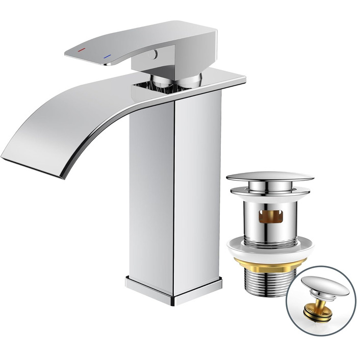 Змішувач для ванної кімнати FORIOUS водоспад, одноручний, з виливом 80 мм, хромований, економний, для ванної та туалету