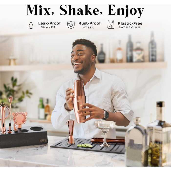 Набір для бармена Pro Mixology: 14 предметів, Boston Shaker 0.8L, бамбуковий підставник, рецепти коктейлів | Подарунок для дому