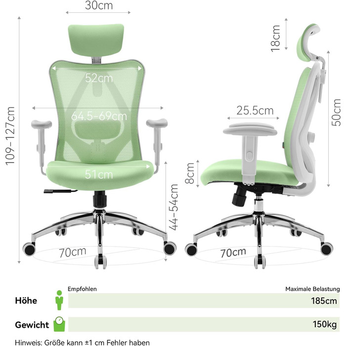 SIHOO Ергономічне крісло для офісу, обертовий стілець з регульованою поперековою підтримкою, підголовником та підлокітниками, регулюванням висоти та функцією гойдання, для здоров'я спини, до 150 кг