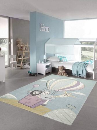 Дитячий килимок Ігровий килимок Гаряча повітряна куля Тварини пастельно-блакитного кольору Розмір 200 х 290 см