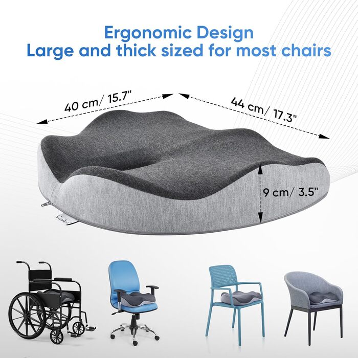 Ортопедична подушка для сидіння CooAoo, піна з ефектом пам'яті при геморої, пролежнях, радикуліті та куприку