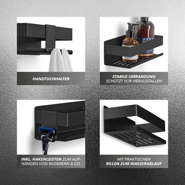 Набір душових полок BENKSTEIN 2 шт. | Без свердління | Кріпиться без свердління | Органайзер для душу, полиця для шампуню та гелю для душу | Чорний, для ванної кімнати