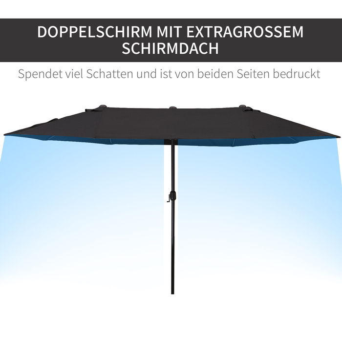 Outsunny Parasol Garden Parasol Market Parasol Double Parasol Patio Parasol з ручною рукояткою Чорний овал 460 x 270 x 240 см