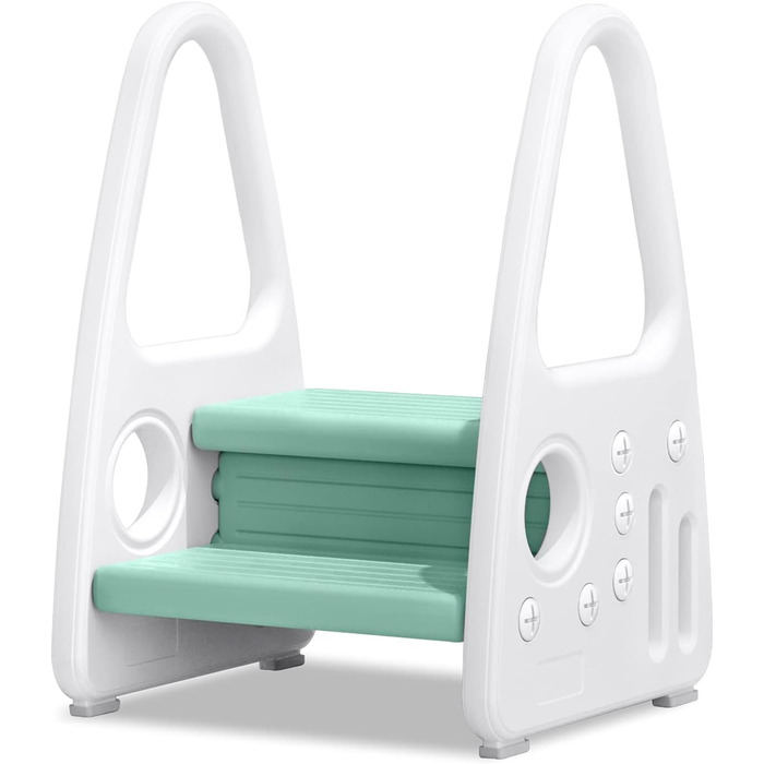 Триттхокер для дітей LZQ Kinder: 2 сходинки, навчальний стільчик-сходинка, піраміда, антиковзкий, пластик, для ванної/кухні, зелений