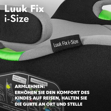 Сидіння-бустер LIONELO LUUK FIX i-Size з ISOFIX, від 22 до 36 кг/ 125 150 см, Група 2 і 3, Зручний підлокітник і сидіння, Знімний чохол Темно-сірий