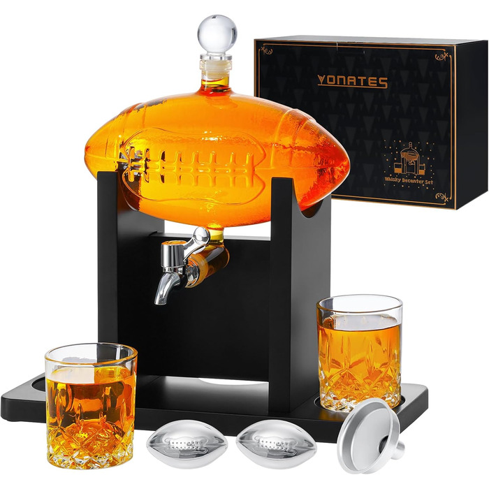 Набір для віскі з футбольним декором для чоловіків: лікерний набір з 2 склянками + 2 охолоджувачами, 1,3 л, подарунок для батька, чоловіка, друга