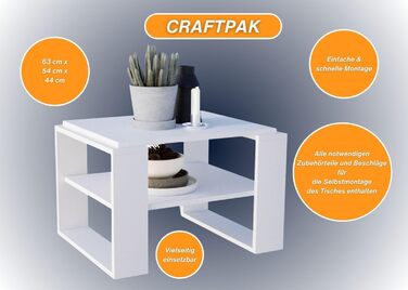 Стіл для вітальні CraftPAK для дивана з високоякісного матеріалу на основі деревини, стійкий і сучасний журнальний столик з додатковим місцем для зберігання, модель Kaja 63, колір (білий)