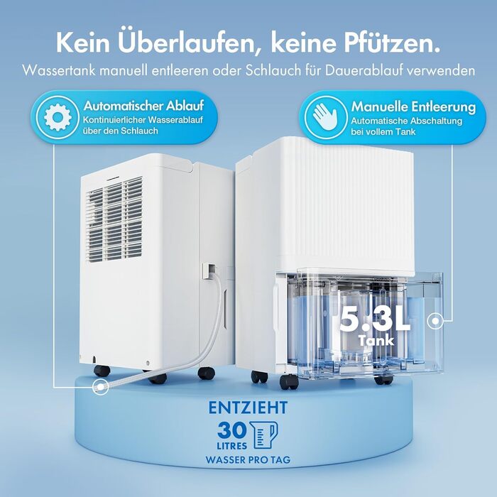 Електричний осушувач повітря VonHaus 12L/24h - для підвалу та приміщень до 125 м³, з таймером та гофрованим шлангом - захист від вологи та плісняви