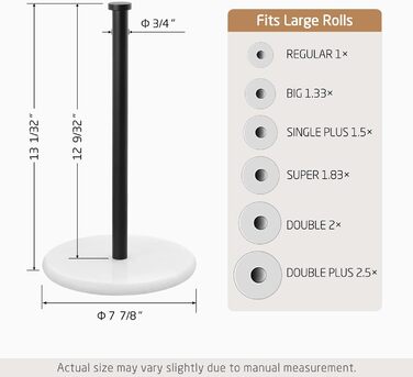 Тримач для паперових рушників KES з мармуром та нержавіючої сталі SUS304, підстільний, чорний, 20 см