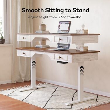 FEZIBO Стол стоячий електричний, регульований, з 2 шухлядами, 140 x 60 см, дерево (світле дерево), білий каркас (2 шт.)