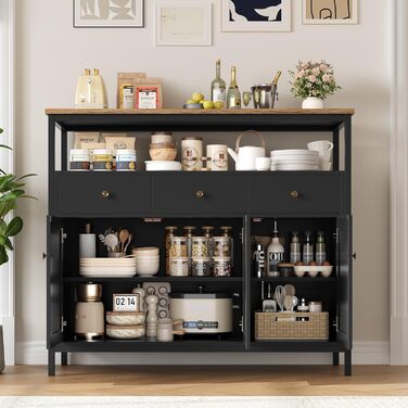 FirFurd Комод-тумба у вітальню, кухню, їдальню. Білий комод з 3 висувними ящиками та 3 дверцятами, регульована полиця, 108x38x98,5 см