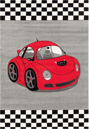 Дитячий килим VIMODA, автомобіль, гоночний автомобіль, дитяча ігрова кімната, Сірий, Чорний, червоний, розміри (160 x 230 см)