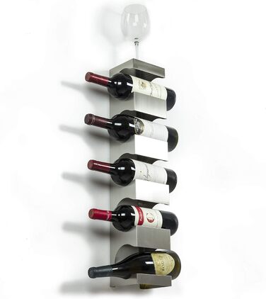 Стійка для вина Brightmaison з нержавіючої сталі, 5 пляшок, з верхньою полицею, сучасний дизайн, кріпиться на стіну