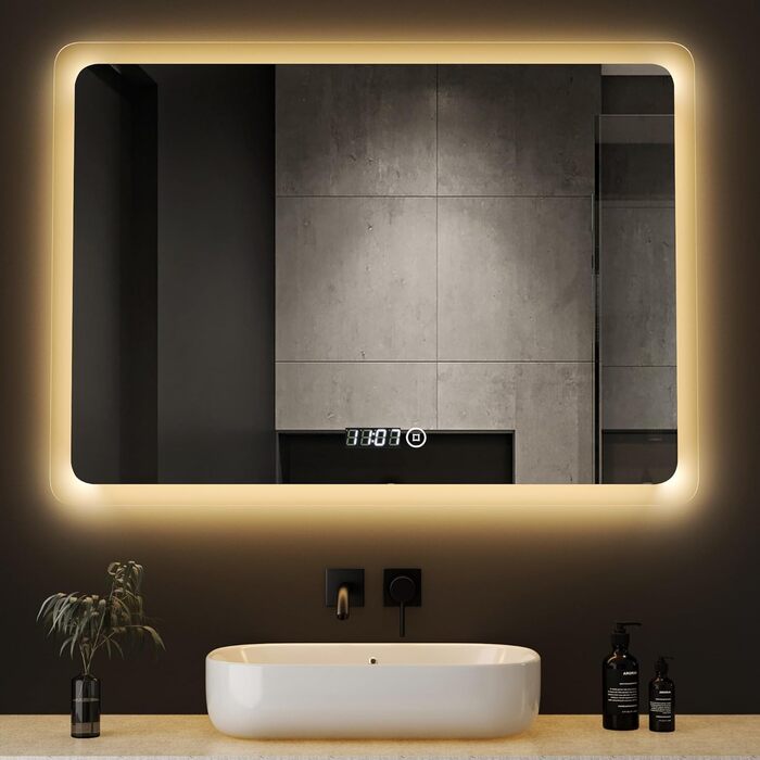 Дзеркало для ванної кімнати з підсвічуванням та годинником Boromal, 80x60 см, диммування, 3 кольори світла (3000-6500K), 2940LM