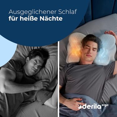 Ергономічна подушка для шиї та голови Derila з ефектом пам'яті (Memory Foam) для сну на боці, спині та животі, терморегуляційний чохол, 54x36x12 см