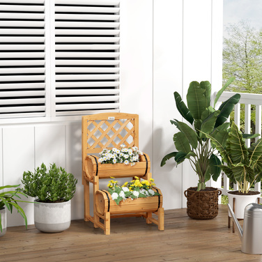 Підвищене грядка в рустикальному стилі, кашпо для рослин, з опорою для ліан, стійке до погодних умов, виготовлене з обробленої масивної деревини.