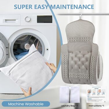 Подушка для ванни повного розміру, товста подушка для ванни з мішком для білизни, розкішна подушка для ванни для підтримки голови, шиї та плечей, для релаксації та спа (білий, 129,5 x 40,6 см)