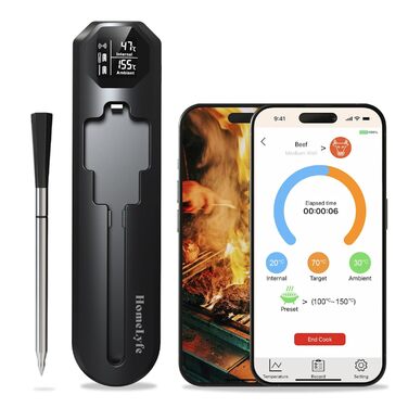 Бездротовий термометр для м'яса - Smart Bluetooth, ±1°C, водонепроникний IP67, 24 год роботи, 250м, для духовки, BBQ, Smoker, фритюрниці