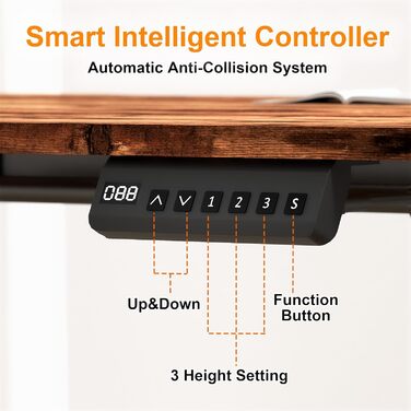 Електричний кутовий стіл BEXEVUE з регулюванням висоти 160x140 см, 3 функції пам'яті, антиколізійна технологія, ергономічний, коричневий