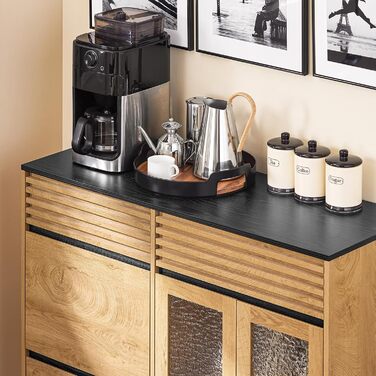 Кухонна шафа SoBuy з мікрохвильовою нішею, ламеленими дверцятами та буфетом, 107×40×85 см (Eiche-Schwarz)