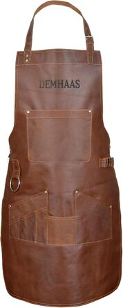 Чоловічий фартух з натуральної шкіри преміум-якості, ручної роботи | Фартух для гриля, барбекю та приготування їжі з кишенями | Регульовані ремені | Вінтажний коричневий