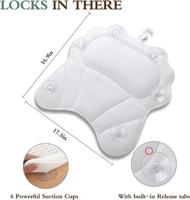 Подушка для ванни RUVINCE з ергономічною підтримкою голови, шиї, плечей та спини. 4D подушка для ванни з 6 потужними присосками, підходить для всіх ванн