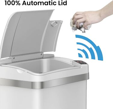 Сміттєве відро iTouchless з датчиком, 15 л, з фільтром AbsorbX, автоматичне, з нержавіючої сталі, білий перламутровий