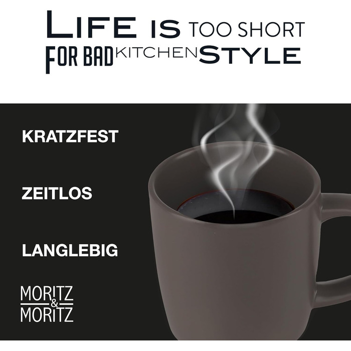 Набір кавових чашок Moritz & Moritz NORDIC, 6 шт., сірий колір, 300 мл, з ручкою, з якісного порцелянового каменю