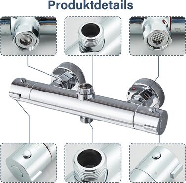 Змішувач для ванни з термостатом, настінний монтаж, для ванної кімнати (хром)