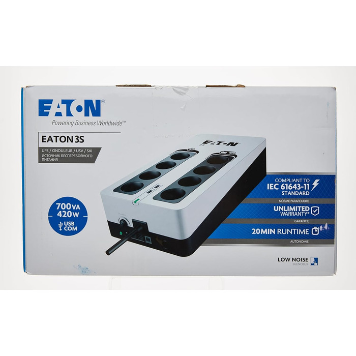 ДБЖ Eaton 3S Mini UPS 36 Вт 9/12/15/19 В постійного струму - ідеально підходить для захисту інтернет-маршрутизаторів (наприклад, FRITZ Box), IP-камери, домашні помічники та контролери розумного будинку - білий і чорний (700 ВА / DIN)