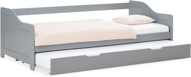 Висувне ліжко Homestyle4u 90x200 см з ящиком для зберігання, сірий дуб, каркас з сосни, ламелі, дитяче ліжко