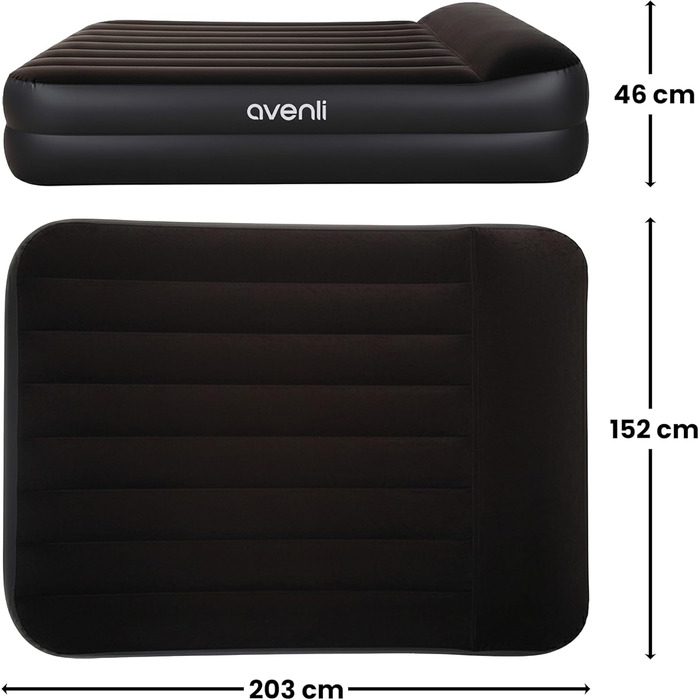 Надувний матрац-ліжко AVENLI для 2 осіб, 203x152x46 см, з інтегрованою помпою, флаокована поверхня, для дому та кемпінгу