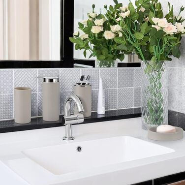 Набір аксесуарів для ванної кімнати 6tlg Badset: мильниця, стакан для зубних щіток, відро для косметики, щітка для унітазу з тримачем, мильниця, сміттєвий бак, тримач для зубних щіток, повна ванна кімнатна гарнітура (бежевий дизайн 2a)