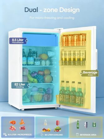 Компактний холодильник FOHERE на 90л з морозильною камерою, регулюванням температури (7 рівнів) та відділенням для овочів, білий