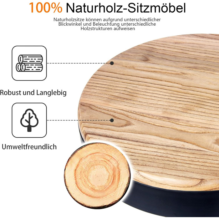 Барні стільці Kidol & Shellder 2 шт. Регульована висота, поворотні на 360°, кругла дерев'яна стільниця на металевому каркасі, чорний колір. Підходять для кухні, бару, вітальні.