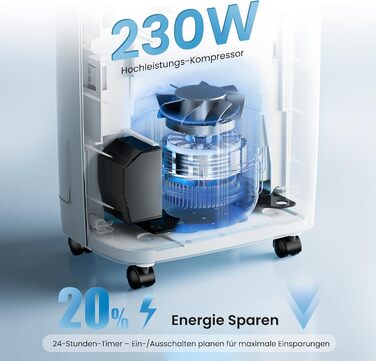 Електричний осушувач повітря 15L, 30㎡, для підвалу, з тачем, 2.5L бак, дренажний шланг, 46dB, таймер 24h, гарантія 3 роки