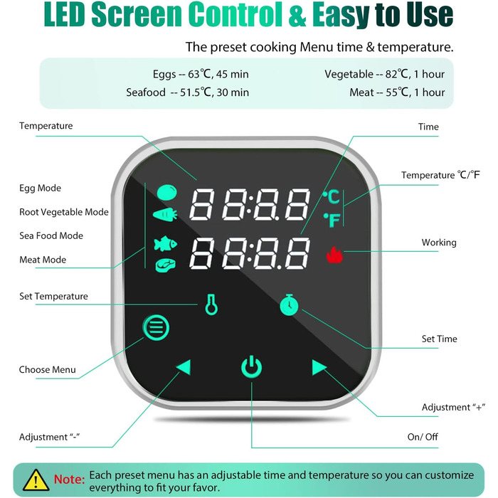 Су-від кухонний прилад TEEUCNY 1100W: точний контроль температури, LCD дисплей, нержавіюча сталь