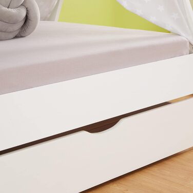 Дитяче ліжко Homestyle4u Tipi 90x200 см з ящиками, біле, з наметом, зірки, з дерева (сосна)