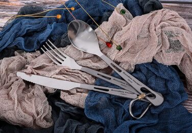 Набір туристичного посуду iBasingo Titan 3 шт. (вилка, ложка, ніж) з нержавіючої сталі - для кемпінгу, риболовлі, пікніків, грилів