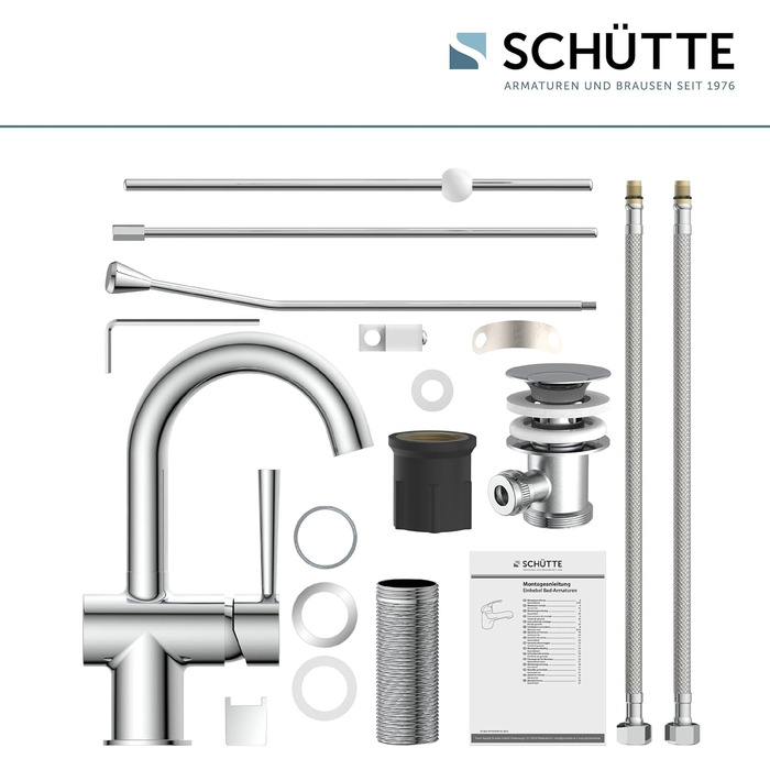 Змішувач для ванної SCHÜTTE 79710 LONDON з висувною лійкою, для миття волосся, однорідний, з комплектом зливу, хром