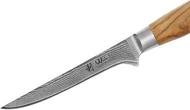 Ніж кухарський Wakoli з дамаської сталі (серцевина VG10) з 20 см лезом – гострий та збалансований – ніж з ручкою з оливкового дерева в подарунковій коробці – ніж кухарський з дамаської сталі для професійних та аматорських кухарів (ніж для обробки м'яса)