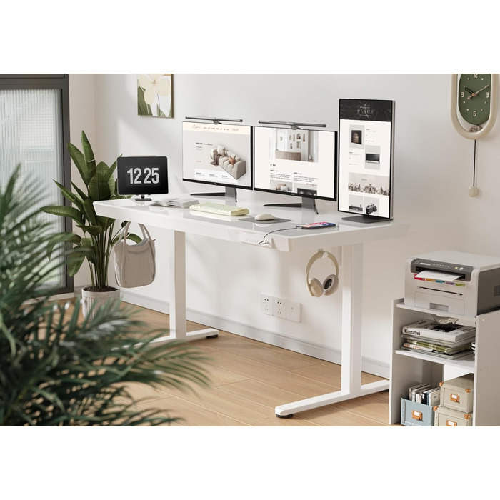 Стол Claiks з регулюванням висоти, 140x60 см, електричний, з склою, для офісу та дому (білий)