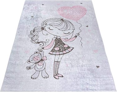 Килимок для дитячої кімнати в Мазовії нековзний - можна прати при температурі до 30 градусів-Дитячий килим з коротким ворсом для балерини килим для дитячої кімнати-килими EKO-TEX для дівчаток рожевий рожевий (120 х 170 см, рожевий рожевий сірий / 2231)