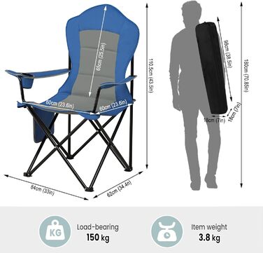 Кемпінгове крісло WOLTU Складний набір з 2 шт. , легкий складаний стілець, рибальський стілець, садовий стілець, розкладне режисерське крісло, для кемпінгу на відкритому повітрі, пляжу, патіо, гриля, риболовлі, пікніка, CPS8153SZHG-2 (синій сірий)
