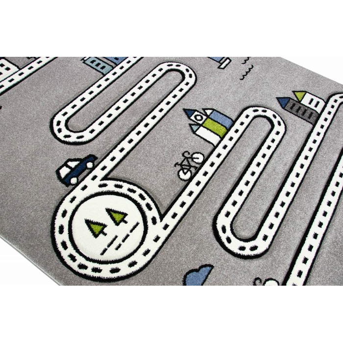 Дитячий килим з мериноса вуличний килим для хлопчиків з вулицями і будинками сірого кольору Розмір 200 х 290 см (80 х 150 см)