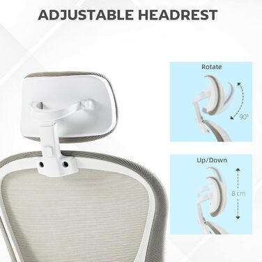 Офісне крісло Vinsetto з високою спинкою, сітчаста тканина, комп'ютерне крісло з обертовою підголівником, 4D поперекова підтримка, відкидні підлокітники, регульована висота, Білий (Сірий)