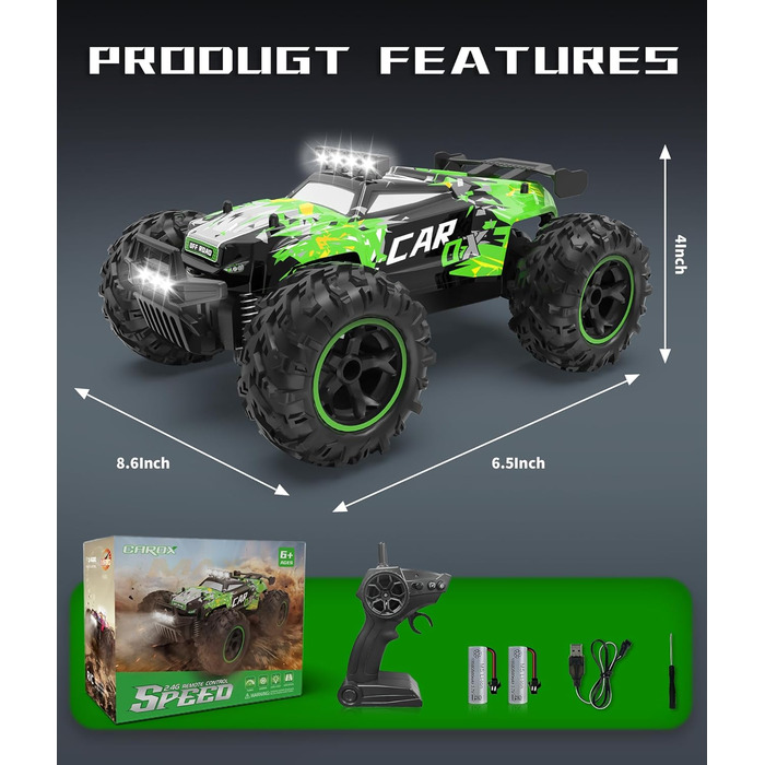 Радіокерований позашляховик Carox 1:18 2.4GHz 25 км/год з підсвічуванням, Monstertruck для гри