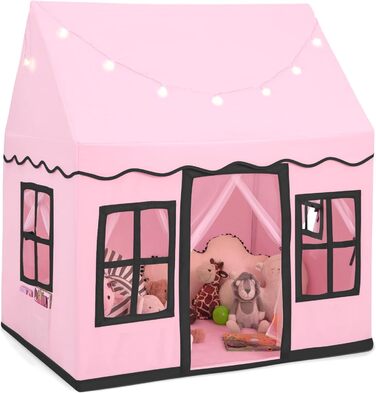 Дитячий намет Dreamade з гірляндою та килимком, намет Тіпі, дитячий будиночок з вікнами, рожевий